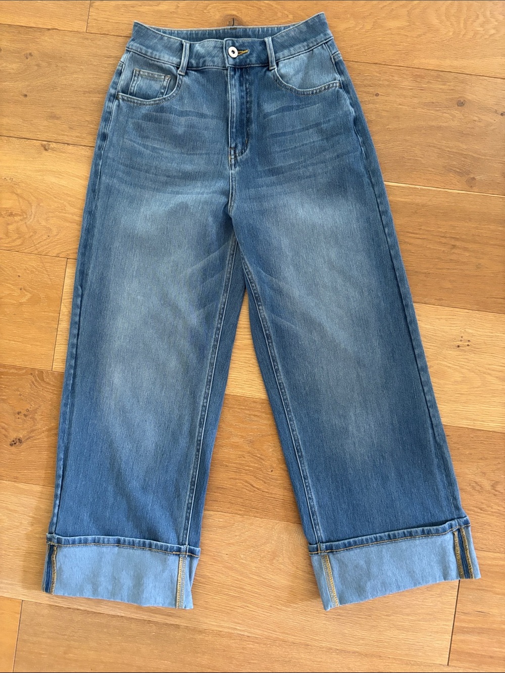 Halara Flex High Waisted Wide Leg Cuffed Jeans Stretch Denim Size S 4-6 - Picture 5 of 11